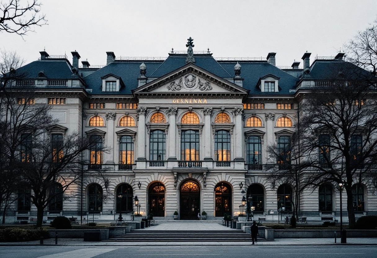 University of Geneva main building facade, Geneva, Switzerland